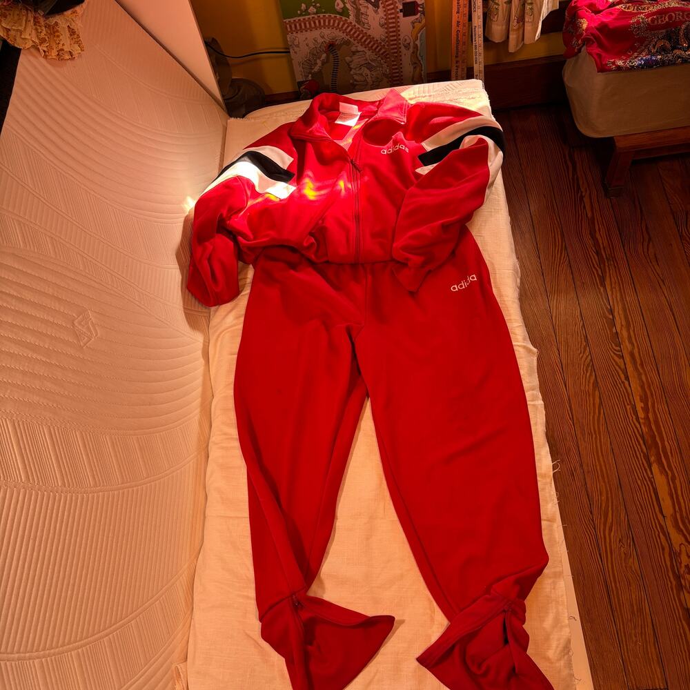 Vintage 90s Adidas Tracksuit Mens XL Red Black White Jacket Pants Trefoil